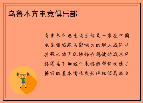 乌鲁木齐电竞俱乐部